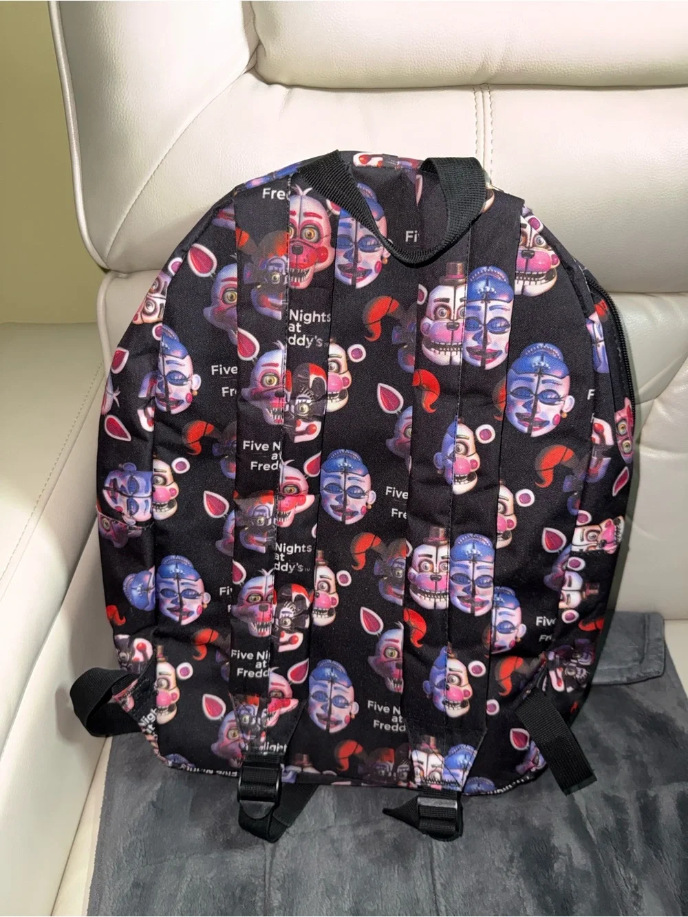 Five Nights at Freddy's Character Print Backpack - Black with Red & Pink Accents